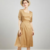 Ladies Pure Silk Dress Square Neck Party Silk Midi Dresses